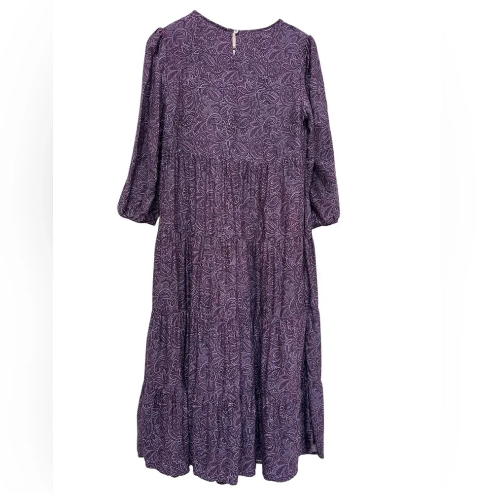 J. Jill Paisley Print Tiered Midi Dress Long Sleeve Cottagecore Boho Plum XS